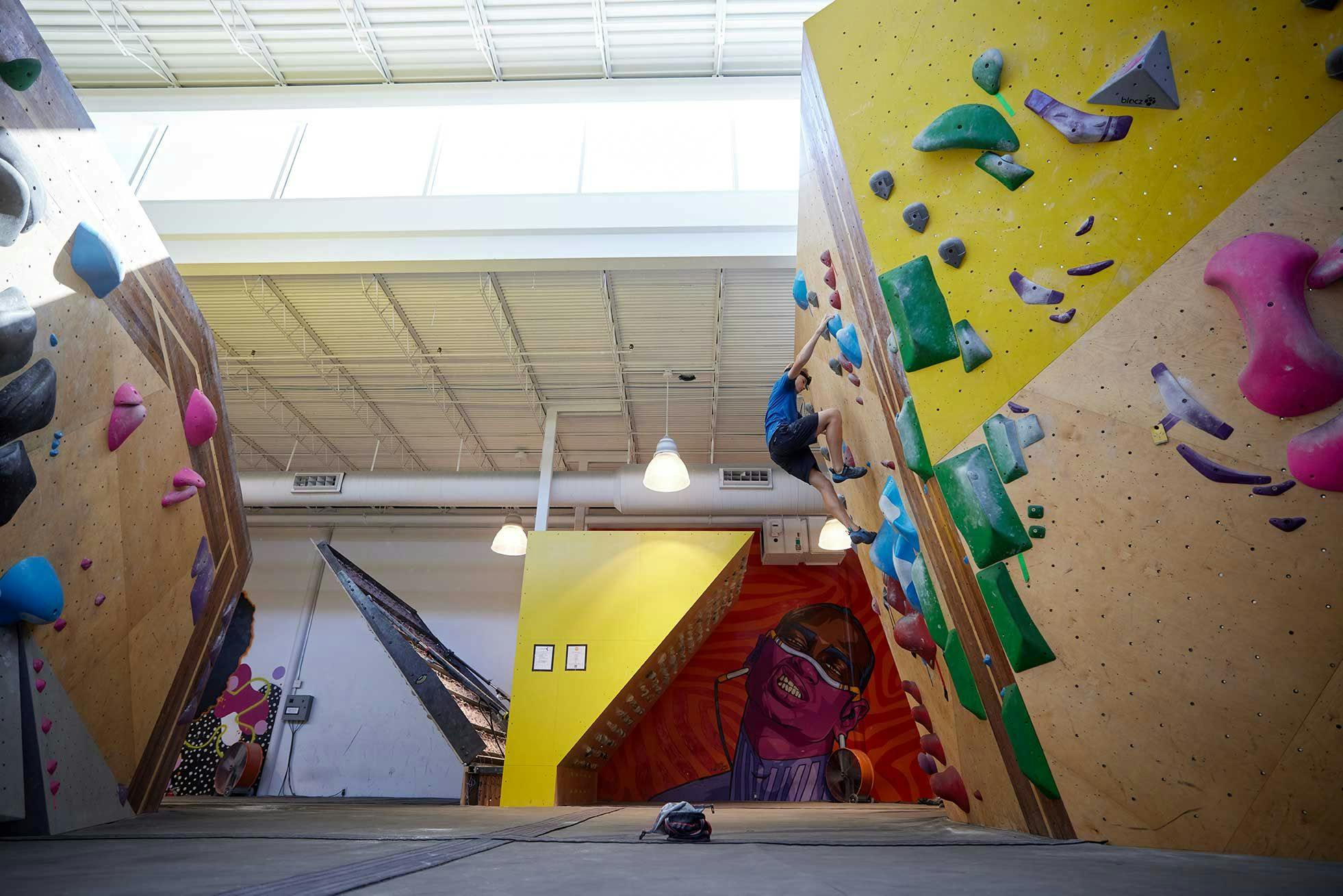Students enjoy working out at a nearby climbing wall. 